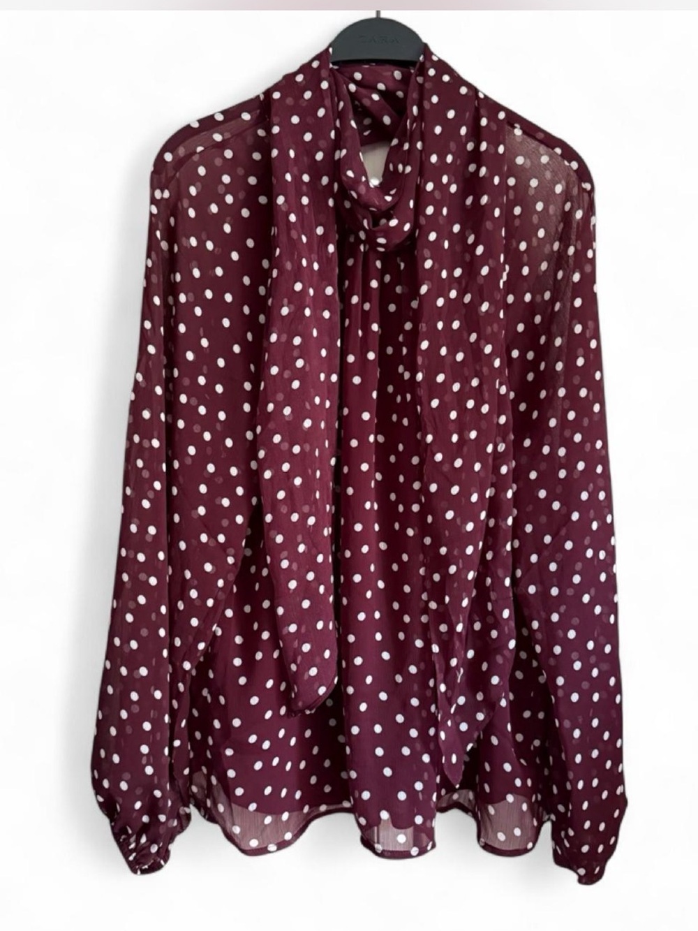 Autres Filles Burgundy Polka Dot Tie Neck Blouse NWT